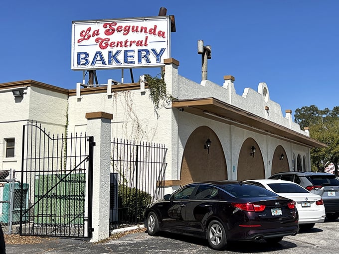 Behold the bread shrine! La Segunda's iconic sign beckons carb lovers like a neon-lit beacon of deliciousness.