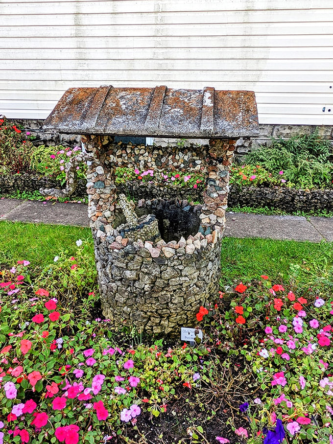 Wishing well or tiny swimming pool? This charming stone structure might be the world's most elaborate bird bath.