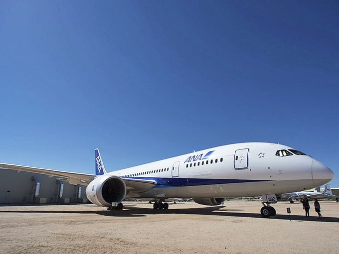 All Nippon Airways' sleek beauty basks in the desert sun. It's dressed for a night out in Tokyo, but settled for a Tucson tan instead.