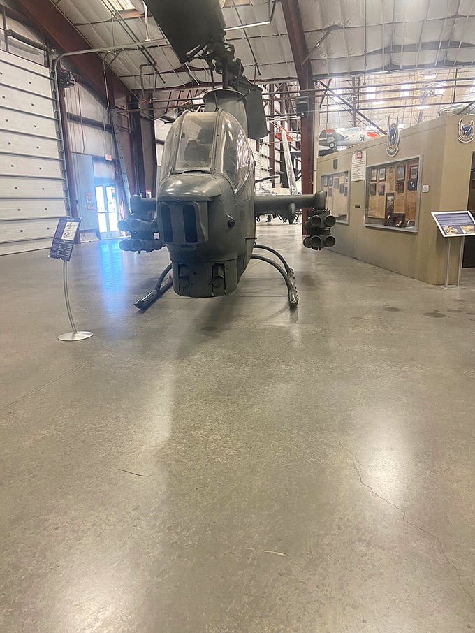 This Apache helicopter looks ready to take on the world. It's got more attitude than a teenager and twice the firepower.