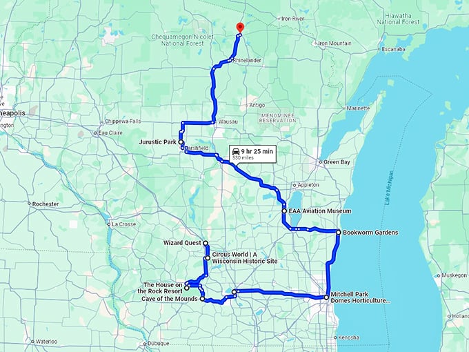 wisconsin mind bending trip map