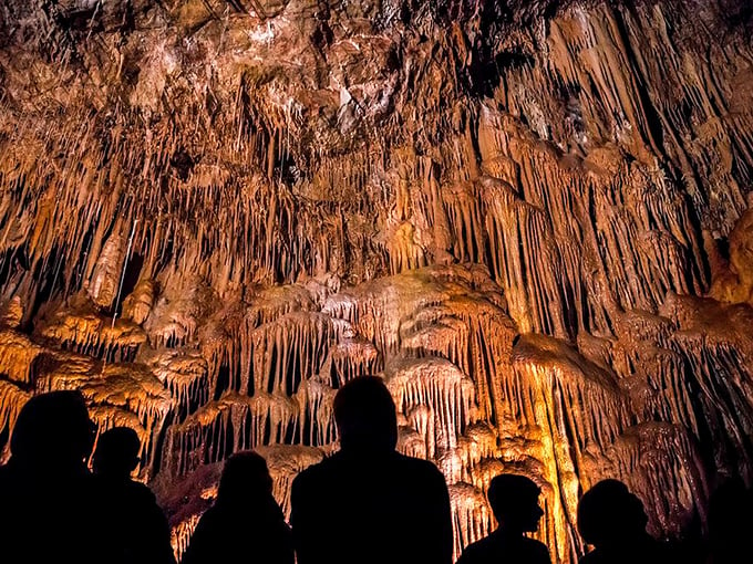 Stalactites or nature's chandeliers? These stunning formations dangle precariously, as if Mother Earth decided to throw an extravagant underground soiree.