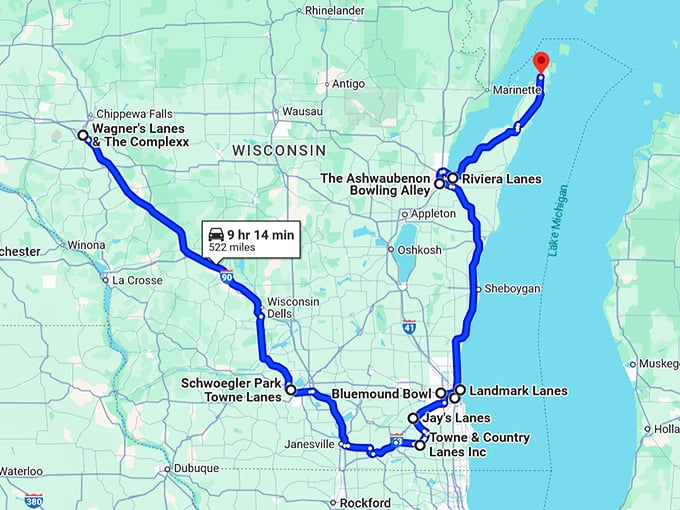 off beat wisconsin trip map