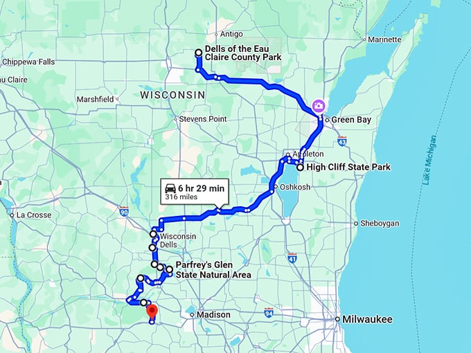 scenic wisconsin road trip map