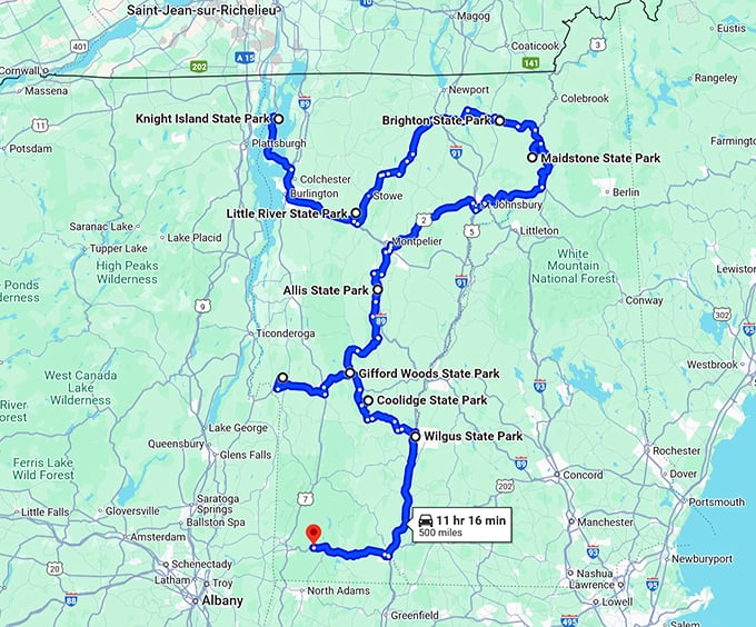 vermont camping road trip map