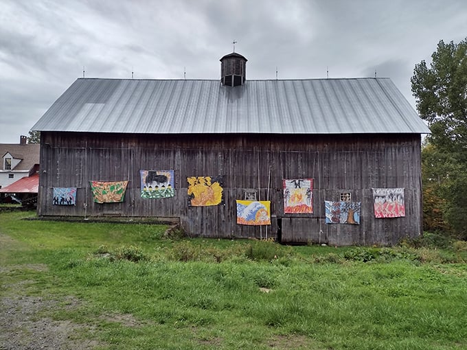 Detour into whimsy: This barn's got more character than a season of Sesame Street, with puppets taller than your RV.