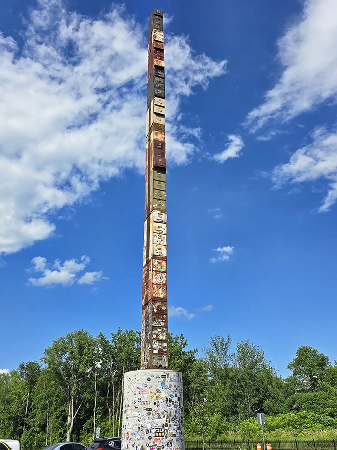 Roadside oddity alert! This metal monster is the perfect backdrop for your 