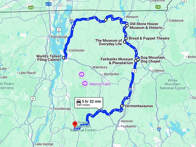 offbeat road trip vermont map