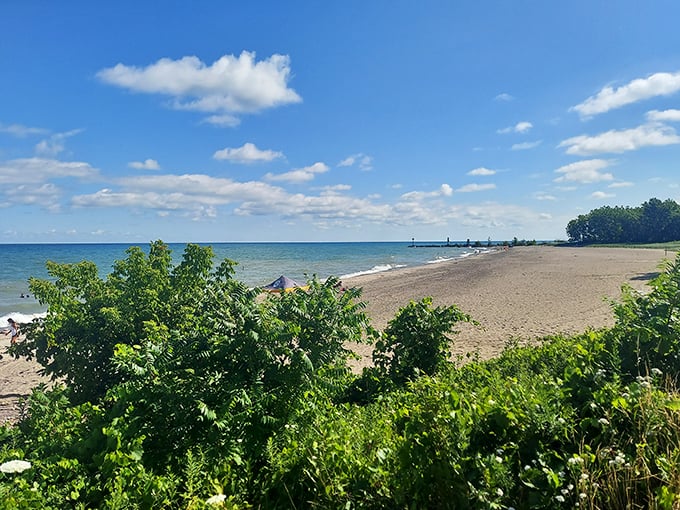 "Journey's reward! After miles of asphalt, Breakwater Beach is your oasis. Time to trade rubber for sand between your toes."