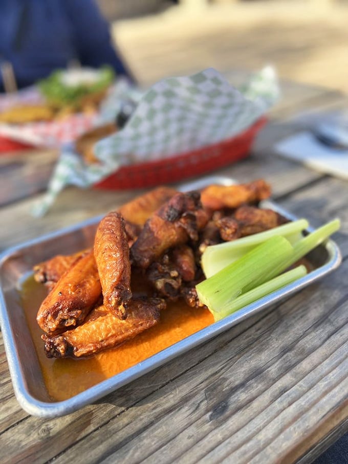 These wings are hotter than a desert noon! Slathered in sauce and ready to take flight right into your belly.