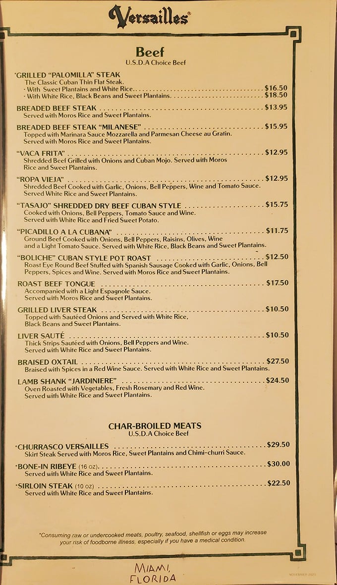 Decisions, decisions! This menu is a roadmap to flavor town, with each dish promising a Cuban adventure for your taste buds.