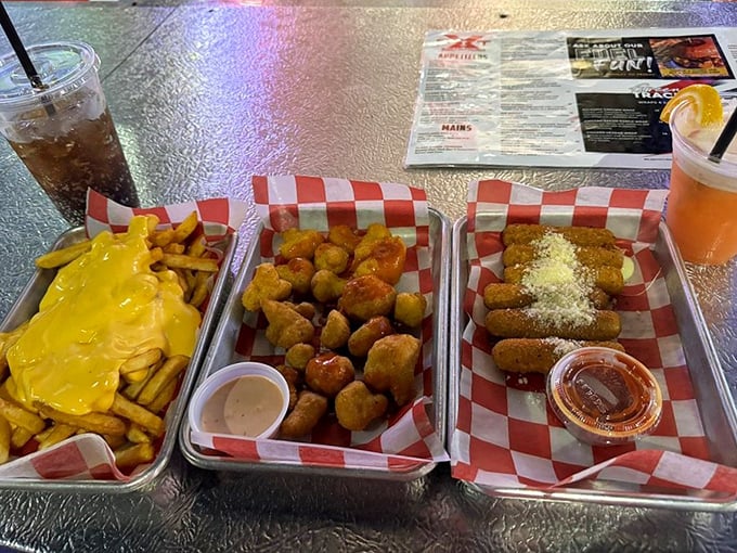 Post-adventure fuel that's worth racing for. Cheese fries and chicken nuggets – the breakfast of champions!