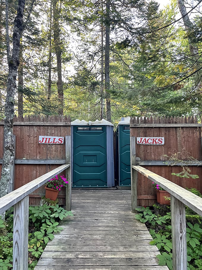 When nature calls, even lumberjacks need a pit stop. These might be the fanciest outhouses this side of the Mississippi.