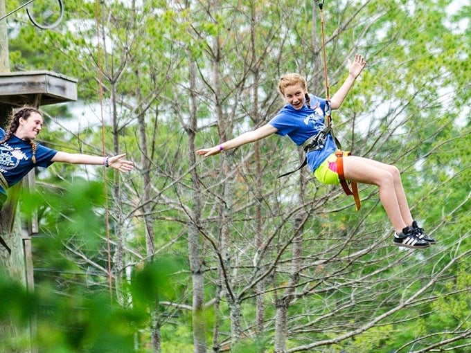 Look, Ma, I'm flying! These visitors are living out their superhero fantasies, swinging through the air with the greatest of ease.