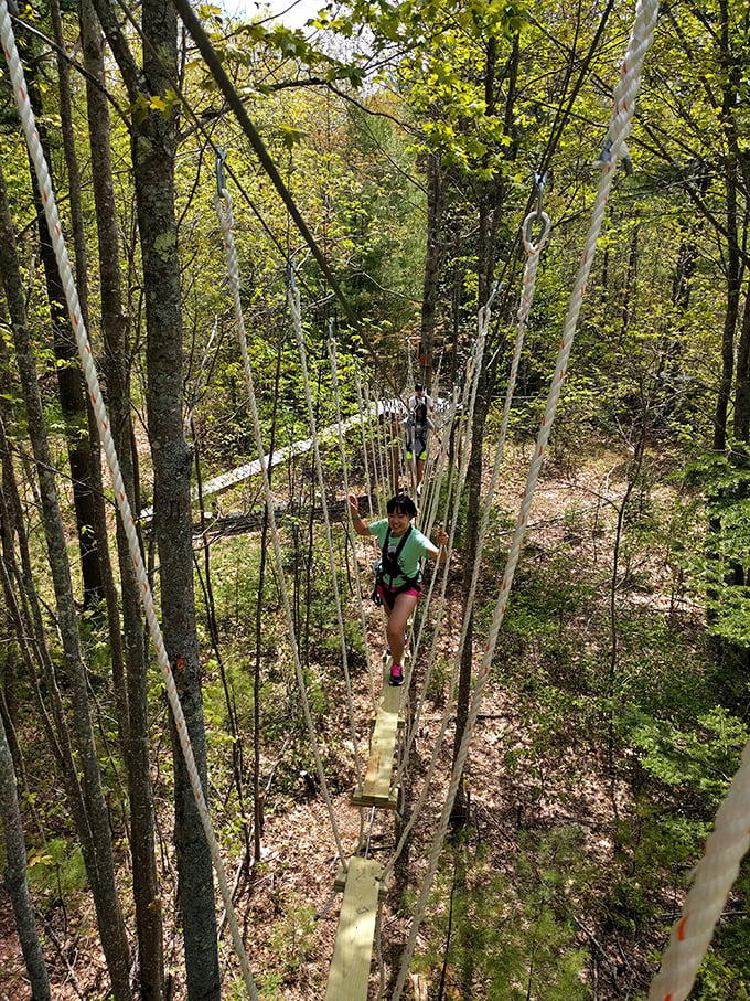 One small step for man, one giant leap for your comfort zone. This rope bridge is where Indiana Jones meets your inner child.