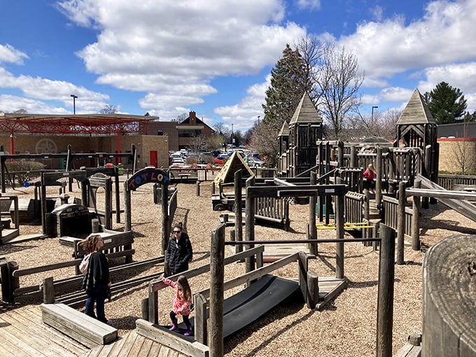 It's a beautiful day in the neighborhood, and everyone's invited! Mr. Rogers would approve of this community gathering spot. Won't you be my playground buddy?