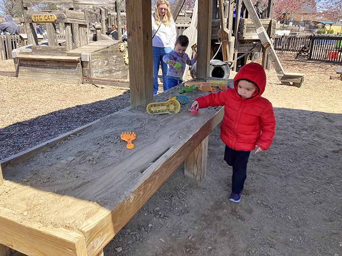 Sandy shenanigans in progress! This play area is like a beach vacation without the sunburn. Don't forget to check your shoes for souvenirs!