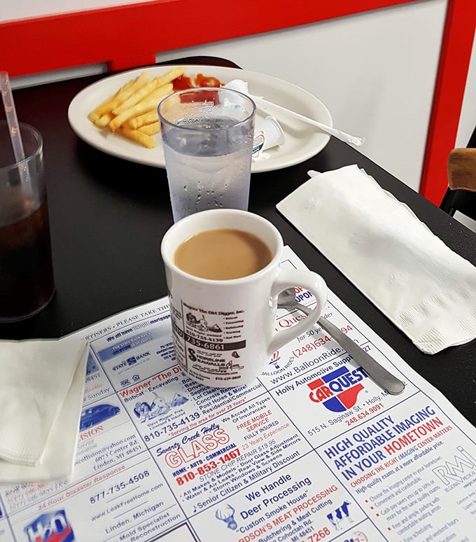 Coffee and placemat philosophy—the breakfast of champions. Solving the world's problems, one refill at a time.