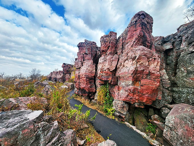 Red rocks, blue skies, and a path that whispers, "Adventure this way!" It's like walking through a painting come to life.