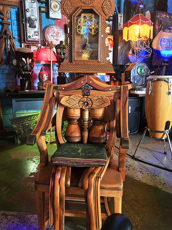 Not your grandma's rocking chair! This wooden wonder looks ready to gallop off into a Tim Burton fever dream.