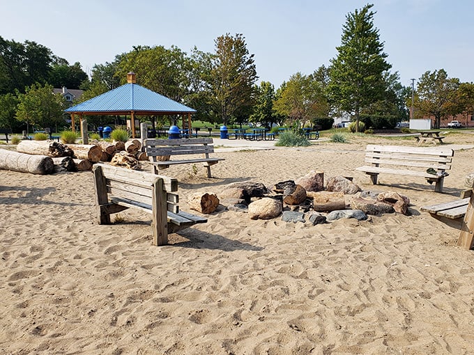 "Gather 'round, folks! This sandy circle time beats any office meeting. S'mores, anyone?"