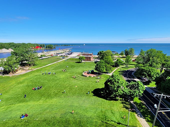 "Bird's eye bliss! It's like someone spilled a giant bottle of 'chill pill' all over this park. Doctor's orders: soak it up!"