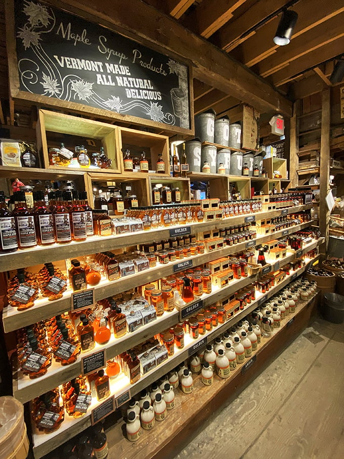 Liquid gold, anyone? This maple syrup display is sweeter than a Vermonter's accent and twice as smooth.