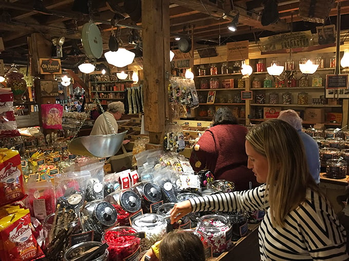 Candy jars as far as the eye can see! It's like Willy Wonka retired and opened a country store.