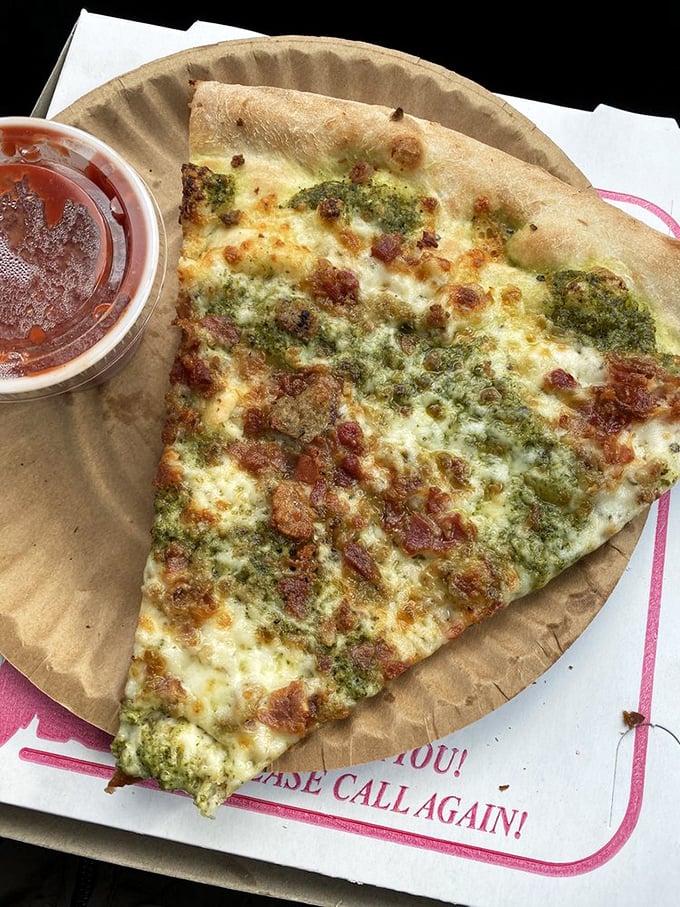 Pesto change-o! This slice proves that sometimes, the best things in life are green.