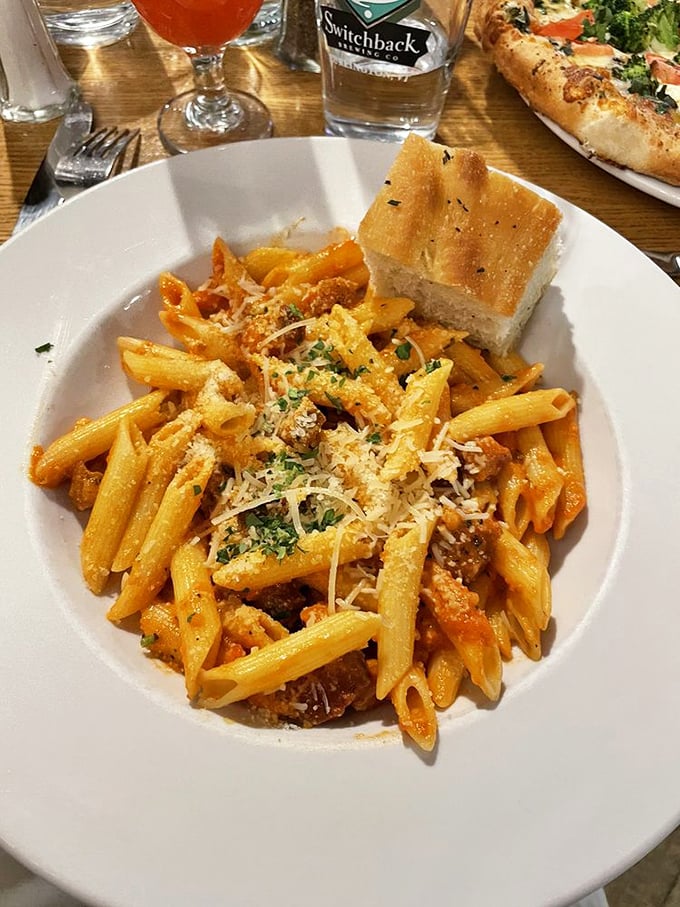 Pasta la vista, baby! This plate of penne is proof that carbs are indeed works of art.