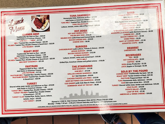 Behold, the sacred text of Slyman's! This menu is a roadmap to flavor town, with corned beef as the main attraction.