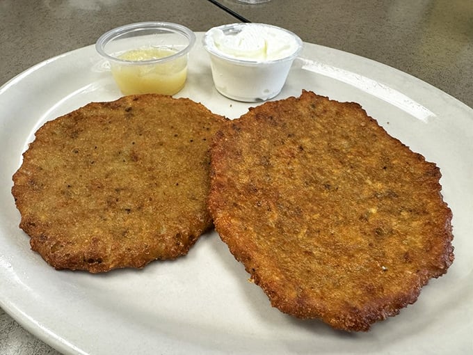 Golden discs of potato perfection! These crispy pancakes are like edible frisbees, ready to be caught by your taste buds.