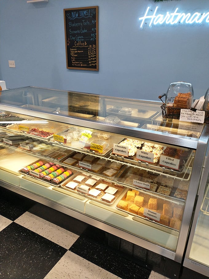 Decisions, decisions! This display case is like a treasure chest for your taste buds. From donuts to danishes, it's a choose-your-own-adventure of deliciousness.