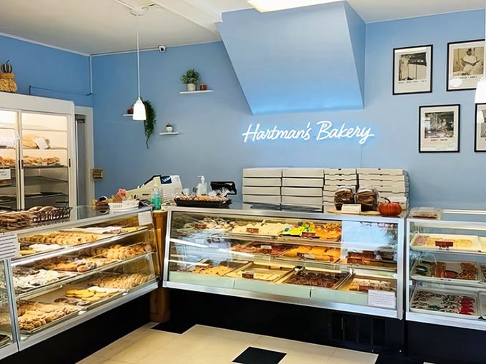 Step into a world where calories don't count! Hartman's blue-hued interior is a soothing backdrop for the star attractions – those tantalizing display cases full of edible joy.