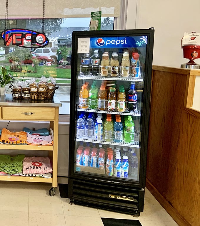 Thirst-quenching options galore! This fridge is stocked like an oasis in a desert of sugar. Hydration is key when you're on a pastry pilgrimage.