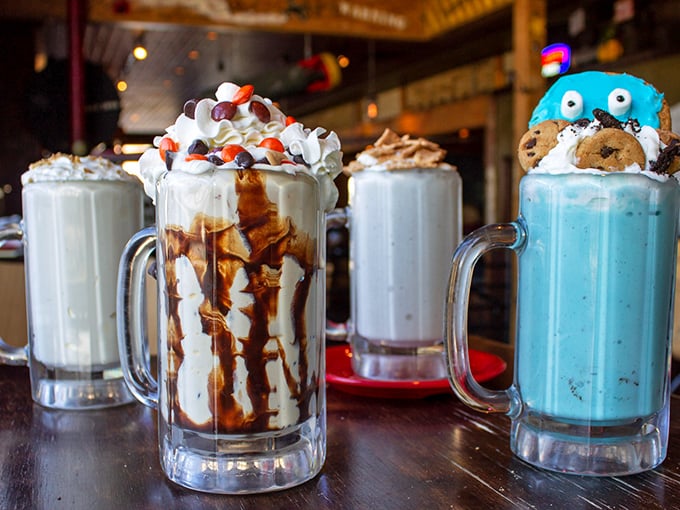 A rainbow of indulgence! AJ Bombers' milkshakes are like drinking a hug from the inside out.