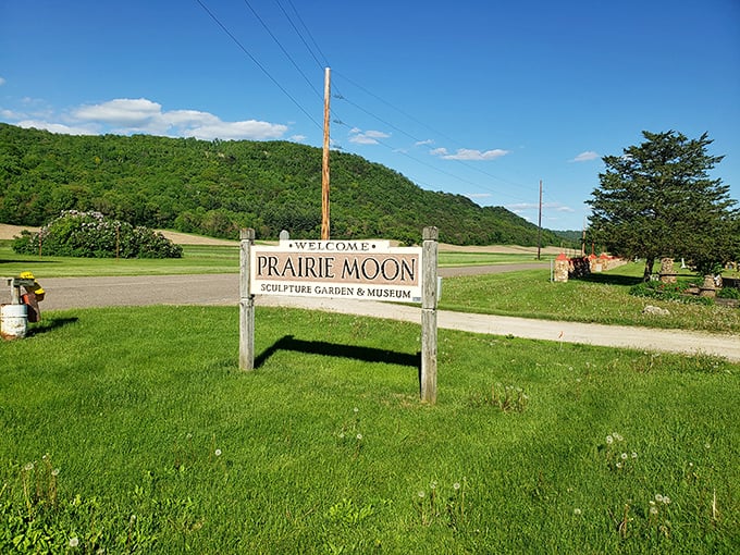 "Welcome to Prairie Moon," the sign says. But really, it's inviting you to step through a portal into a world of wonder.