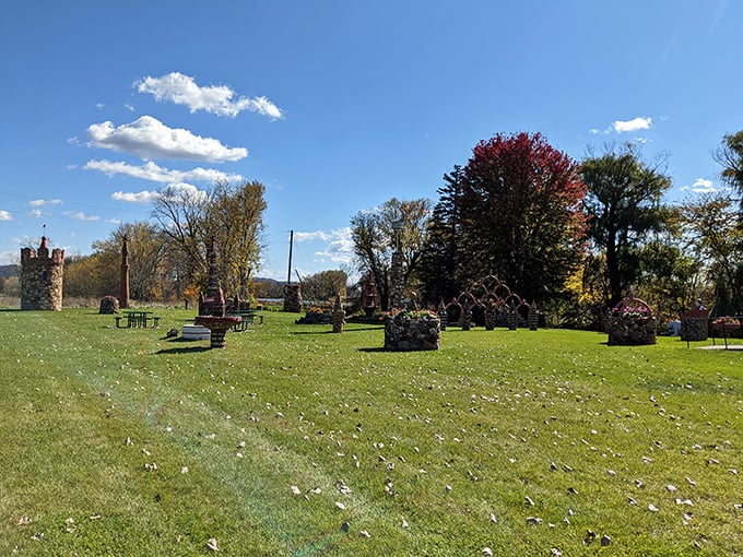 Autumn paints Prairie Moon in golden hues, turning this quirky sculpture garden into a landscape straight out of a storybook.