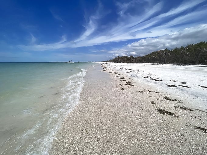 Castaway dreams, minus the volleyball companion. This pristine shoreline is where solitude meets paradise.