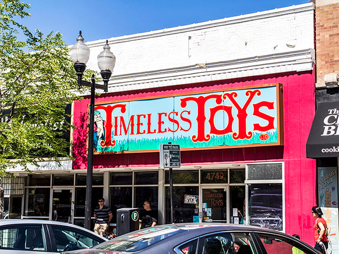 Red alert! This vibrant storefront is your portal to a world where fun never goes out of style.