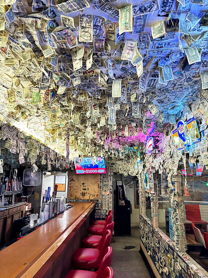 Dollar bills on the ceiling, flavor explosions on the plate! This quirky joint serves up burgers that are worth every cheesy risk.