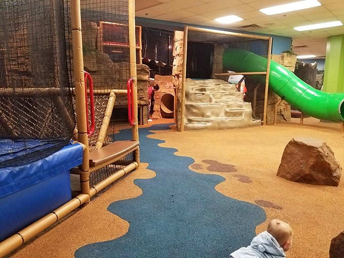 Slide down, climb up, repeat! It's like Tarzan's jungle gym got a modern, kid-friendly makeover.