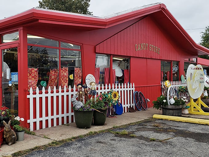 Welcome to candy heaven! This red barn of delights is where sweet dreams come true.