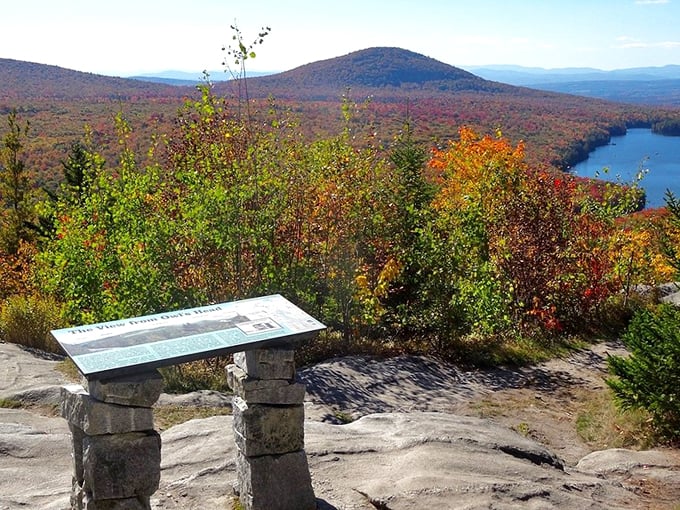 Rocky throne room! Owls Head's summit rocks are nature's VIP seats for the best show in Vermont.