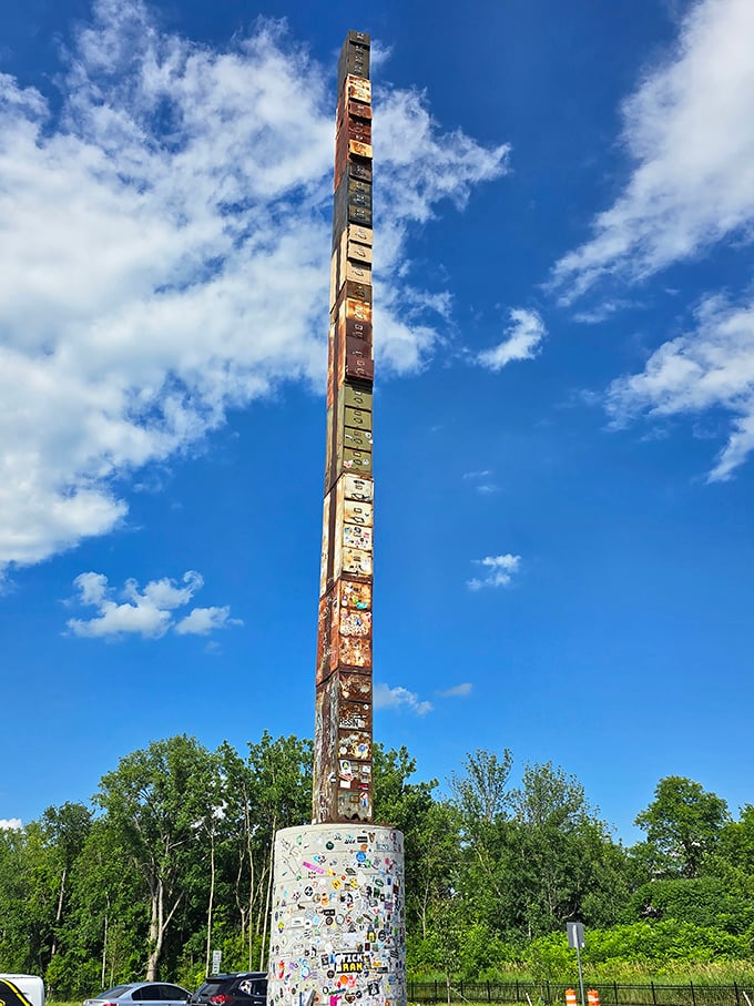 Behold, the World's Tallest Filing Cabinet! It's the leaning tower of paperwork, a monument to bureaucracy that would make Dunder Mifflin proud.