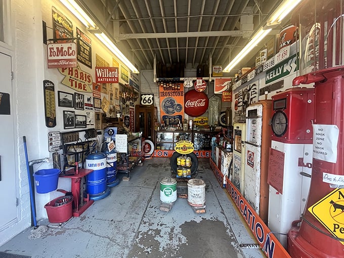 Step into a mechanic's dream! This garage is packed tighter than my uncle's toolbox after a yard sale spree.