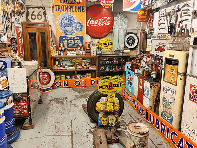 Holy memorabilia, Batman! This corner's got more vintage signs than a retired Vegas casino dealer's garage sale.