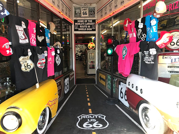 Route 66 fashion show! These tees are more colorful than a 1950s TV test pattern. Get your kicks and your threads here!