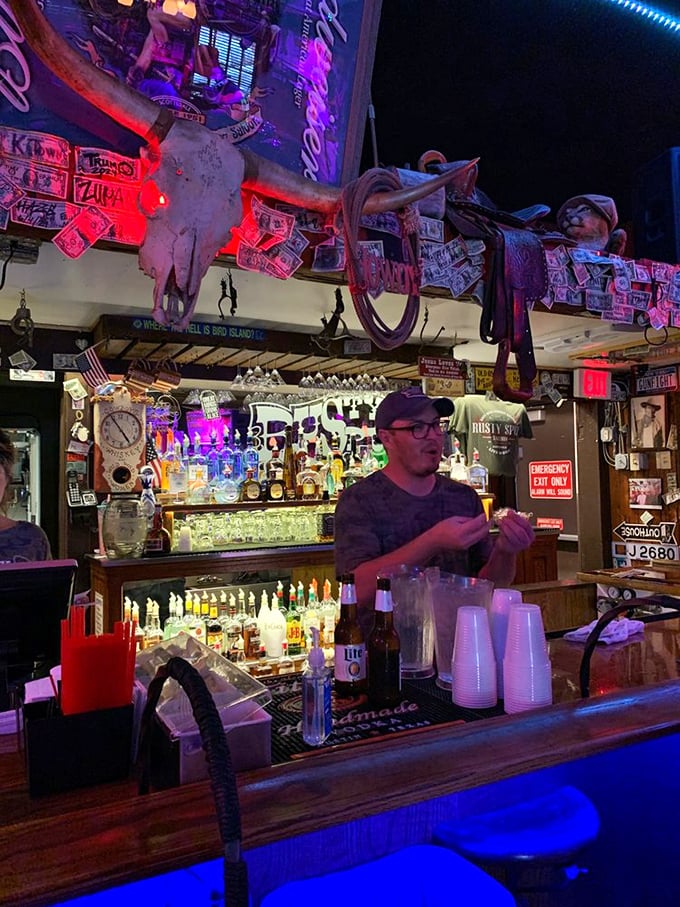 Behind every great saloon is a bartender with stories smoother than top-shelf whiskey. This fella's probably seen more wild nights than a coyote.