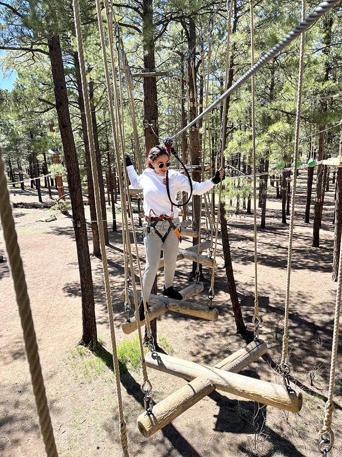 Tightrope walking meets jungle gym. It's like your childhood playground grew up and decided to join the circus.